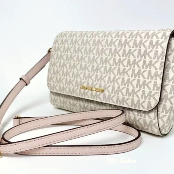 LAST ONE NWT Michael Kors Logo Crossbody Convertible Bag Ivory Pink Shoulder Bag - Picture 3 of 11